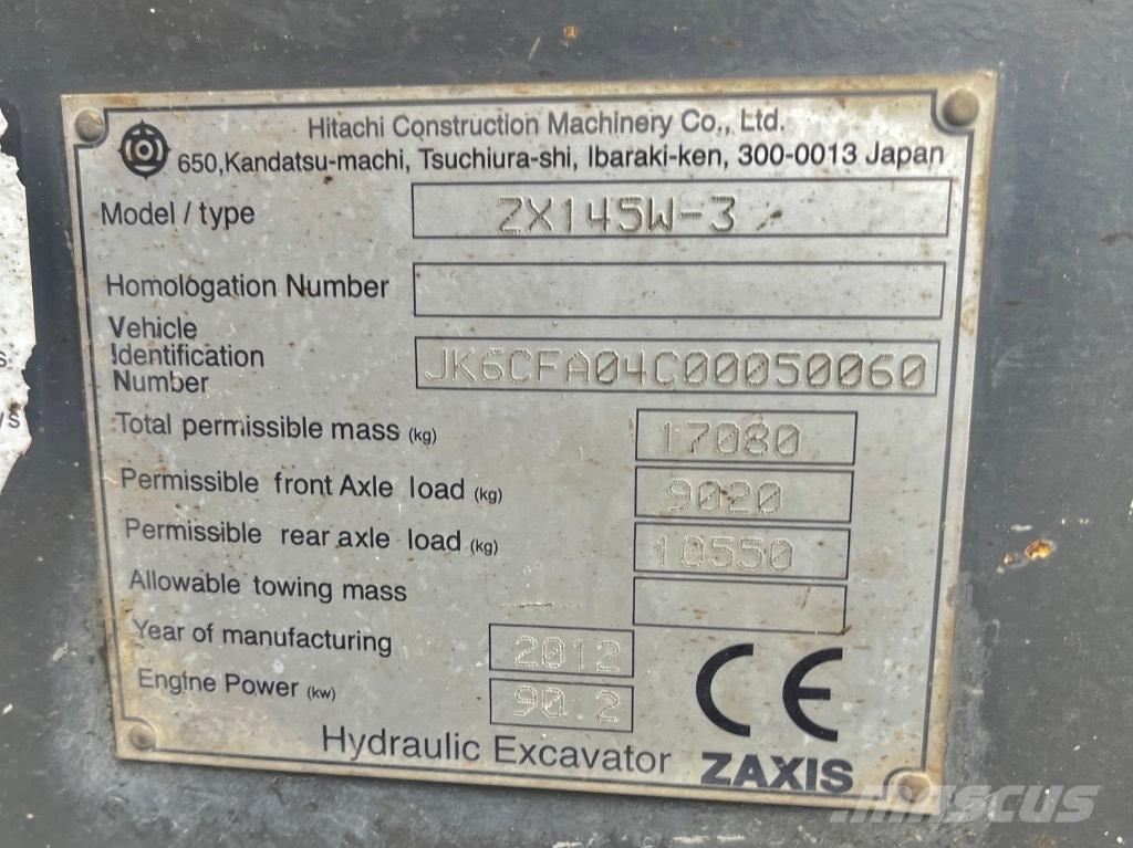 Hitachi ZX 145 W-3 Kolová rýpadla