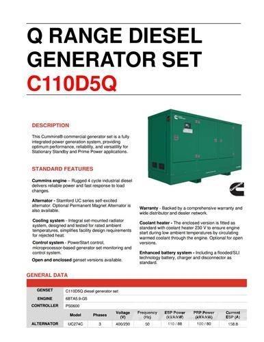 Cummins C110D5Q Naftové generátory