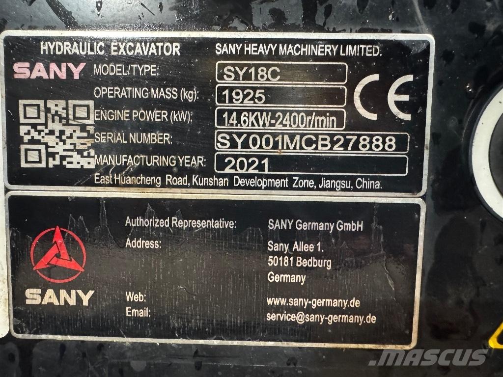 Sany SY 18 C Mini rýpadla < 7t