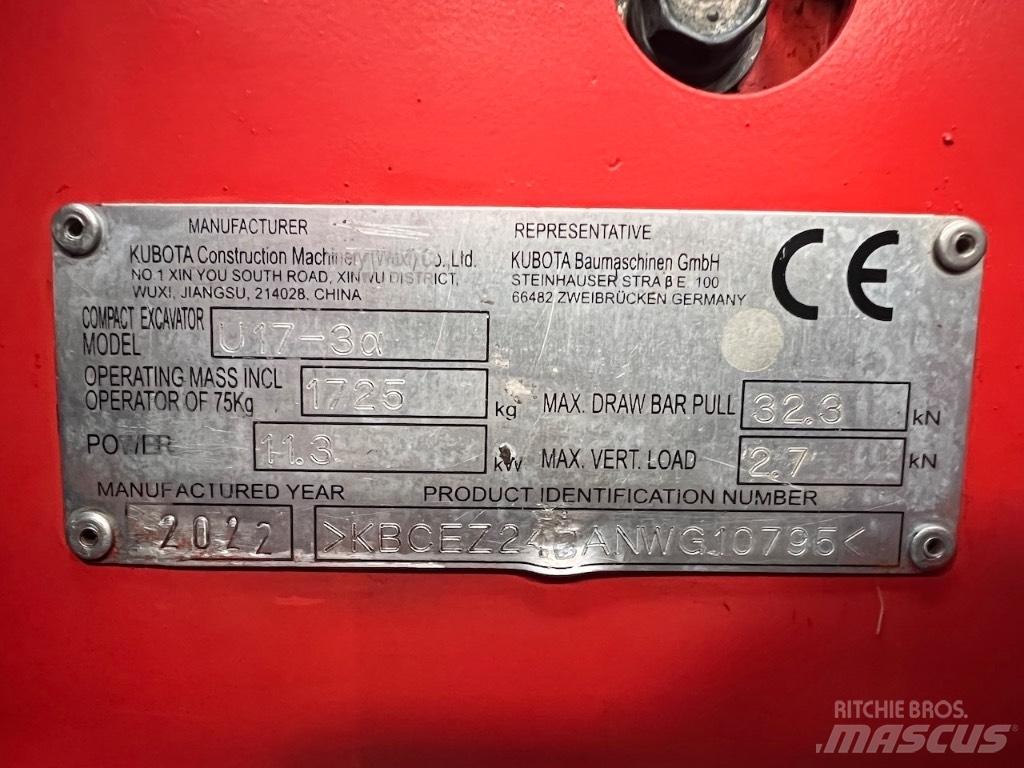 Kubota U 17-3 Mini rýpadla < 7t