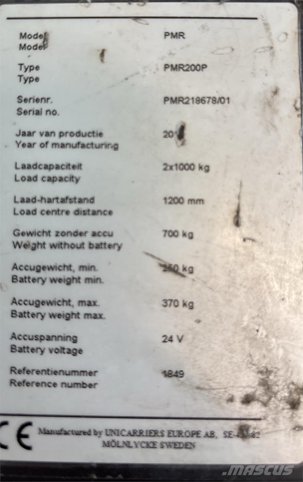 UniCarriers PMR200 Vozíky s plošinou pro náklad