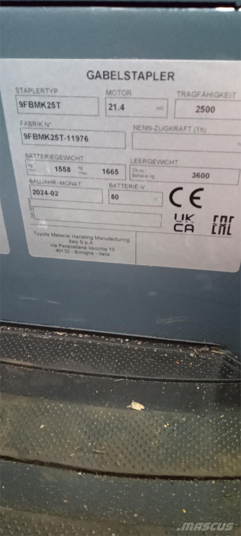 Toyota 9FBMK25T Akumulátorové vozíky