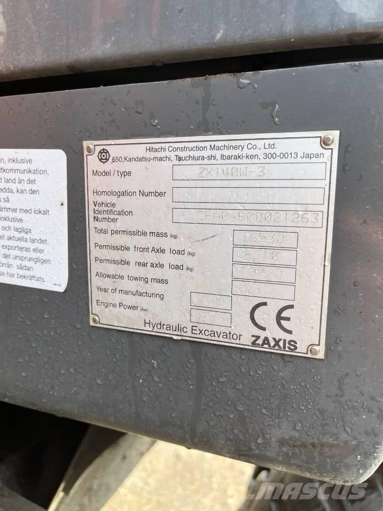 Hitachi ZX140W-3 Kolová rýpadla