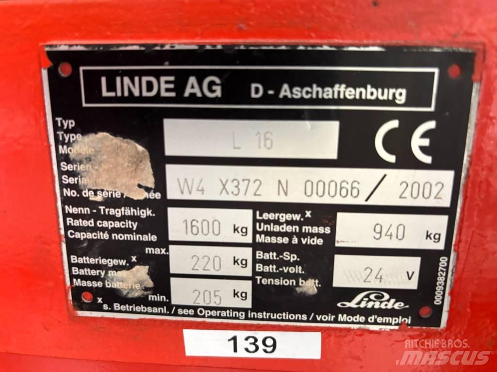 Linde L16 Ručně vedené vysokozdvižné vozíky
