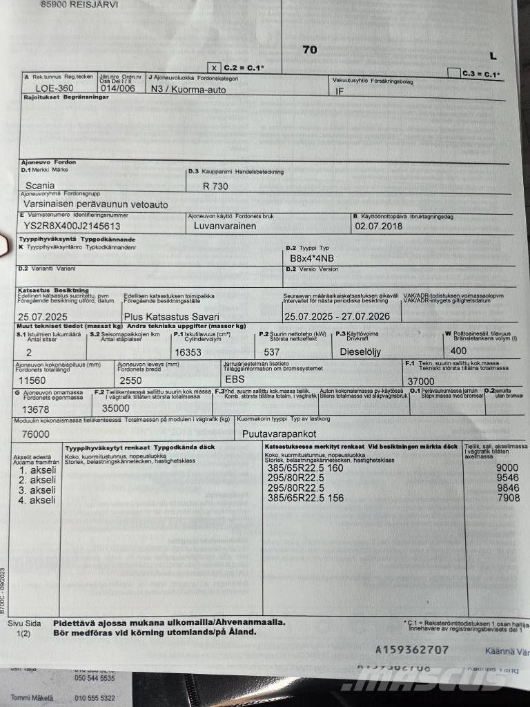 Scania R730 Vozy na přepravu kmenů