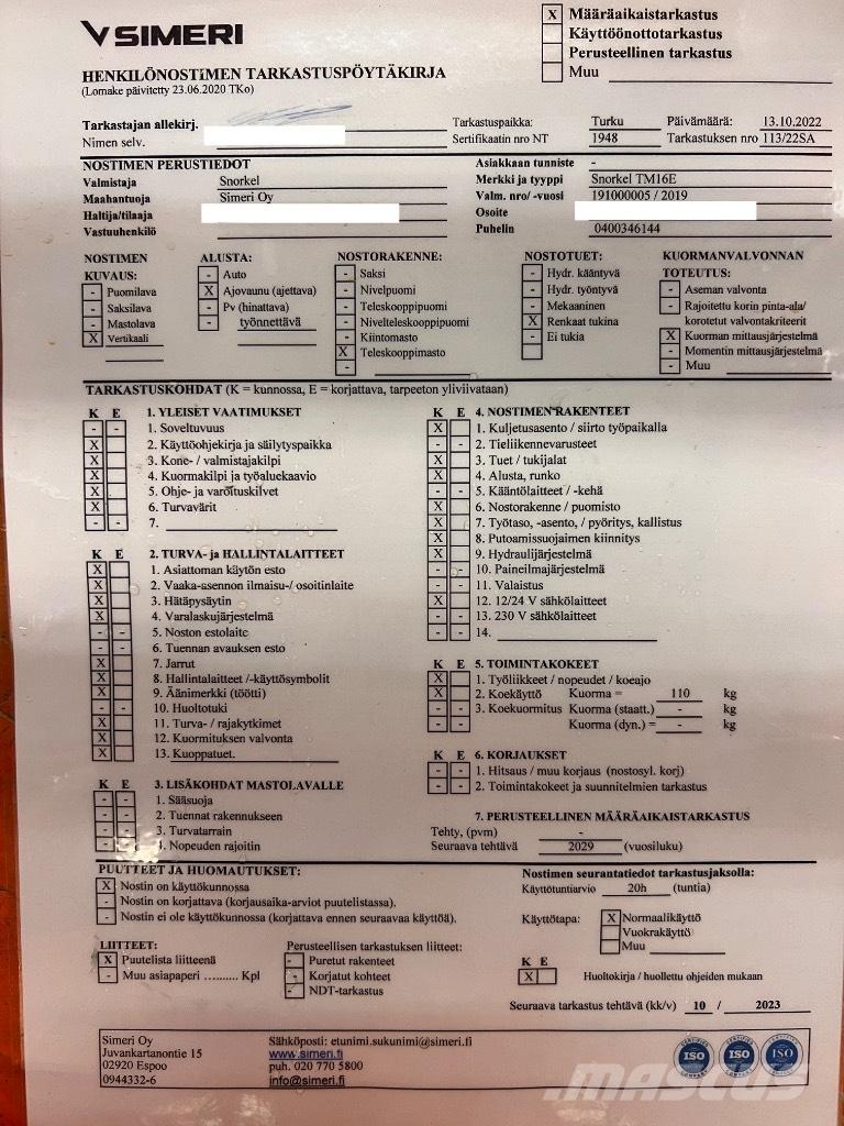 Snorkel tm 16E Nůžková zvedací plošina