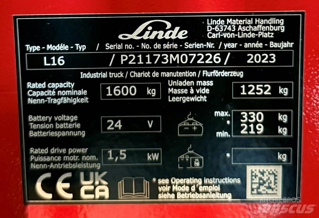 Linde L16/1173-01 Ručně vedené vysokozdvižné vozíky