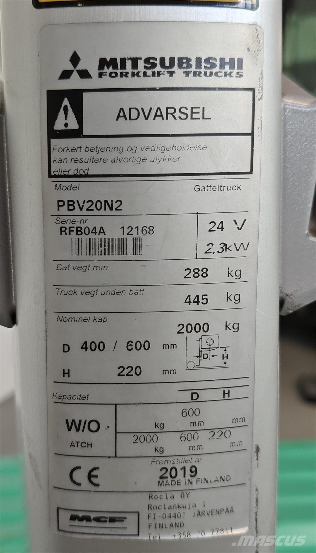 Mitsubishi PBV20N2 Vozíky s plošinou pro náklad