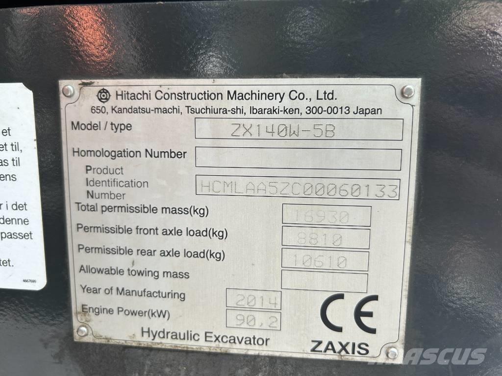 Hitachi ZX140W-5B Kolová rýpadla