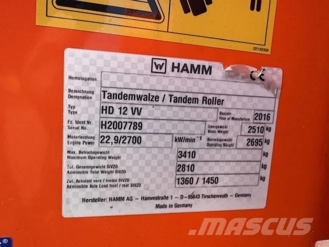 Hamm HD12 VV, Vält Tandemové válce
