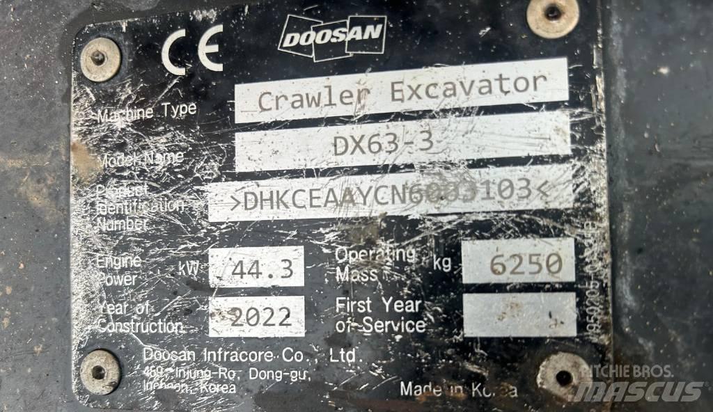 Doosan DX 63-3 Pásová rýpadla