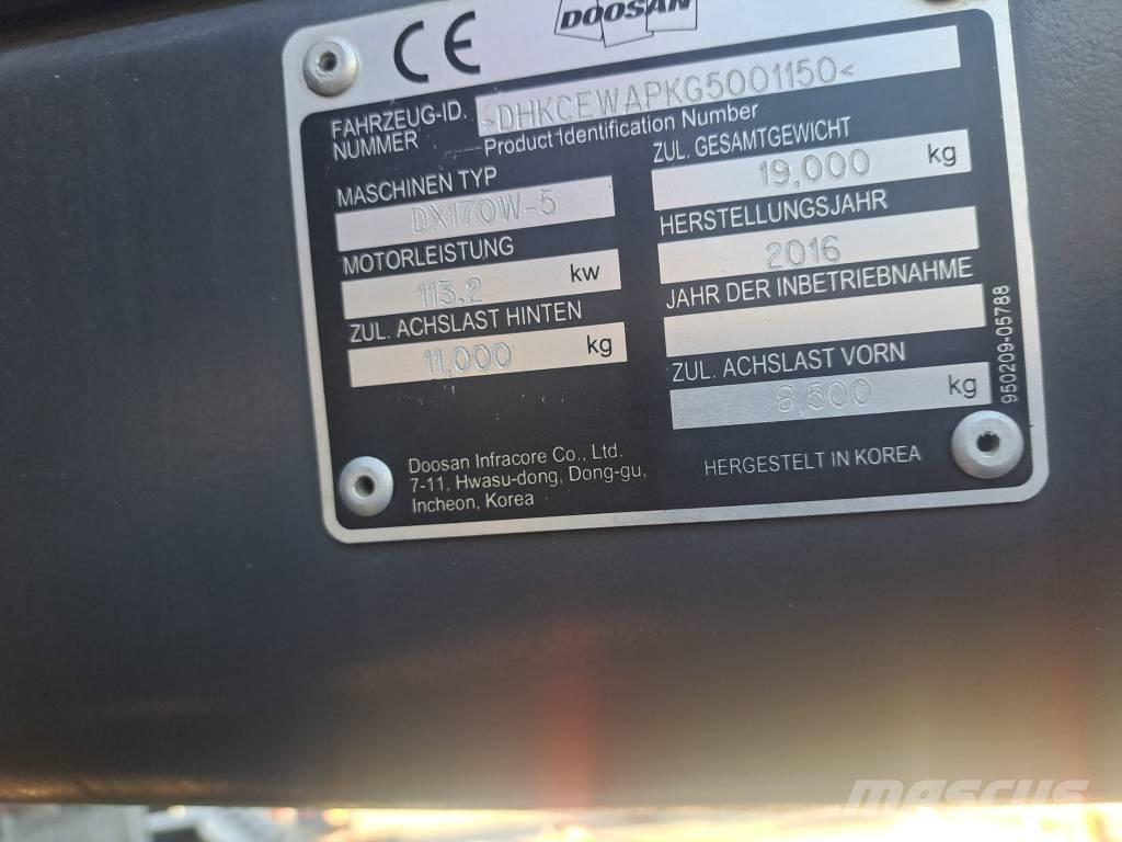 Doosan DX170W-5 Kolová rýpadla