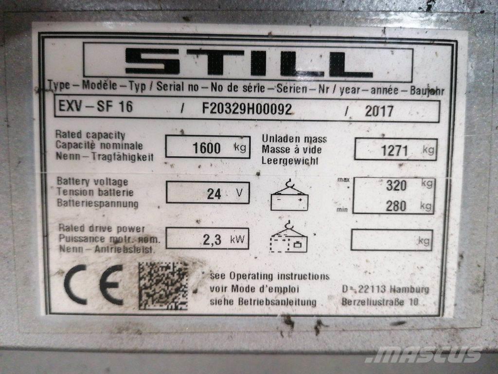 Still EXV SF 16 Ručně vedené vysokozdvižné vozíky