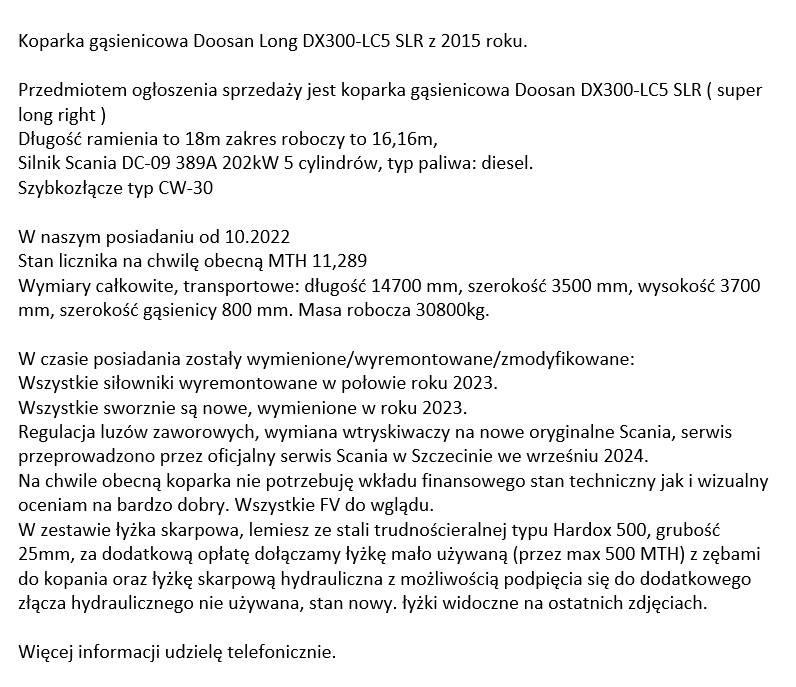 Doosan DX 300 LC-5 Rýpadla s dlouhým dosahem