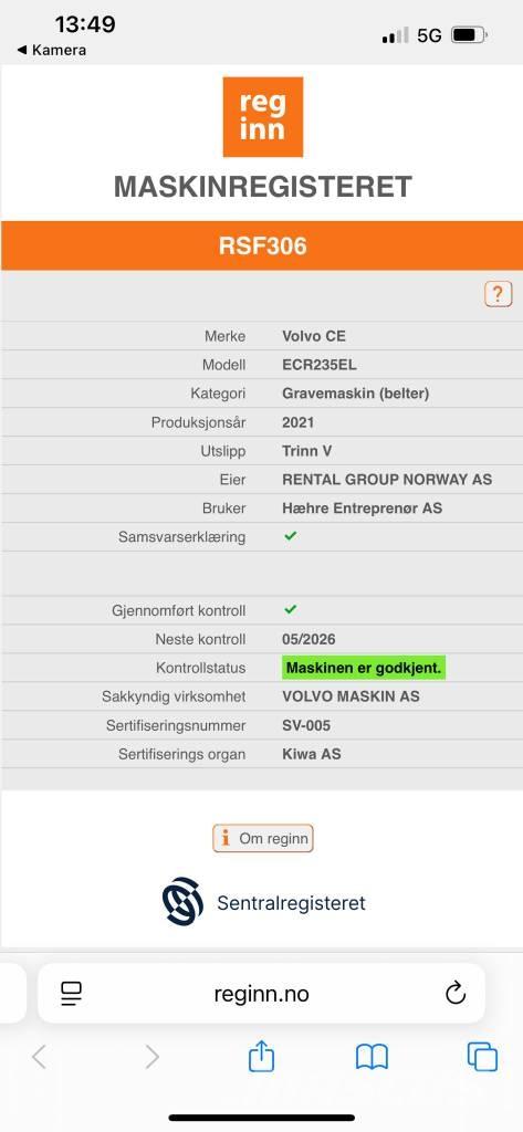 Volvo ECR 235 EL Pásová rýpadla