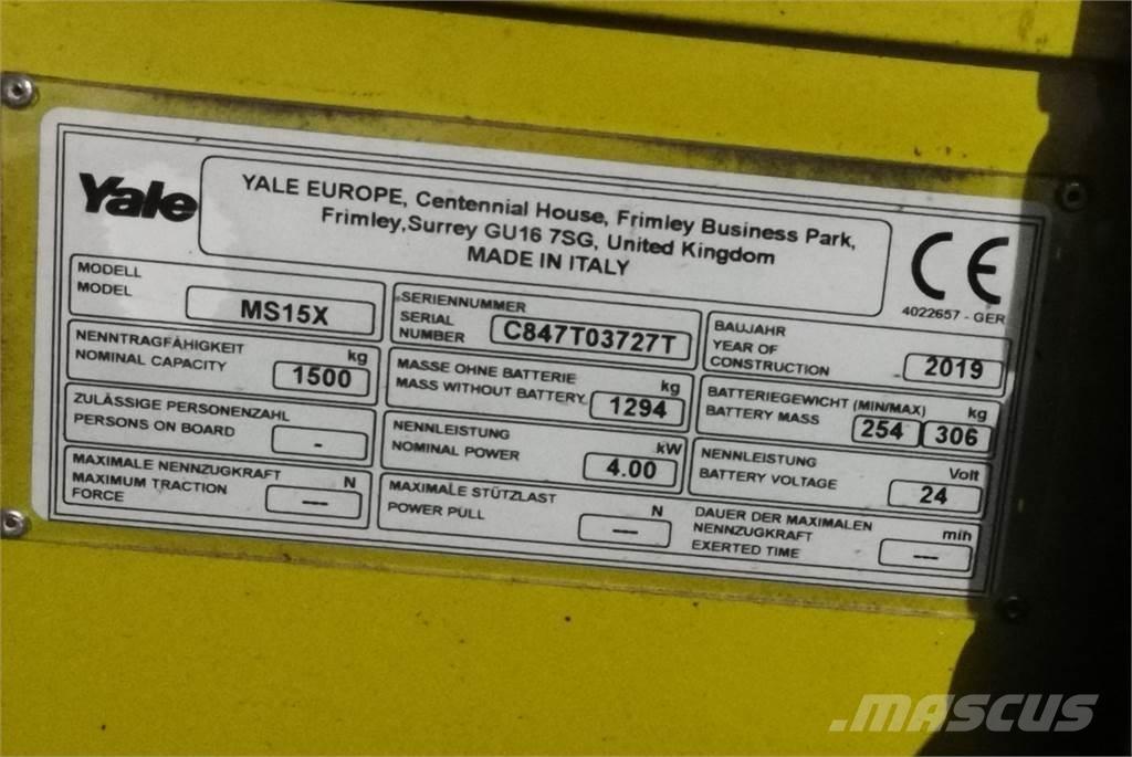 Yale MS15XSL Ručně vedené vysokozdvižné vozíky