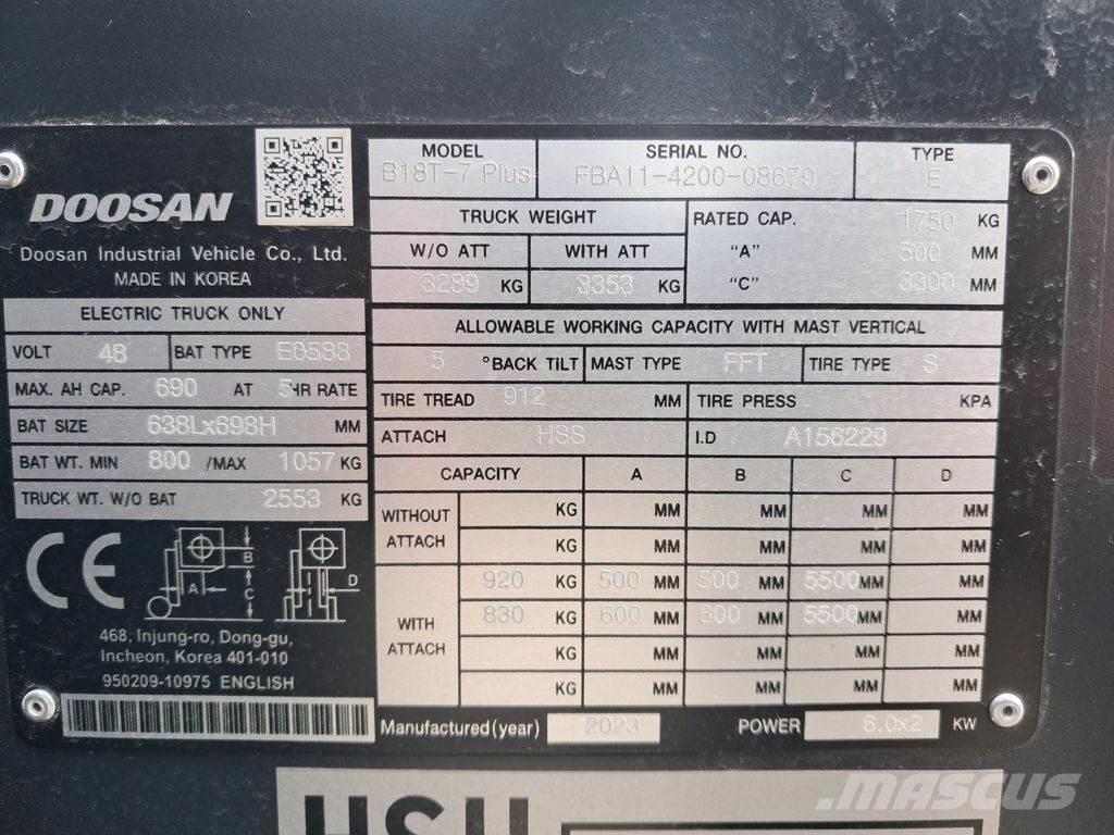 Doosan B18T-7 PLUS Akumulátorové vozíky