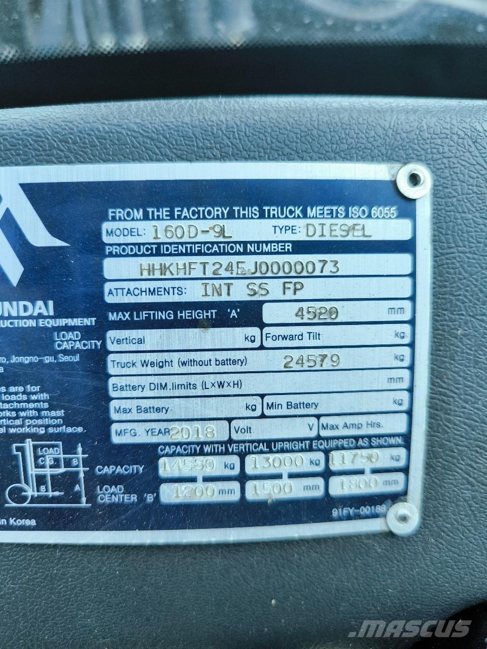 Hyundai 160D-9L Závěsné vysokozdvižné vozíky