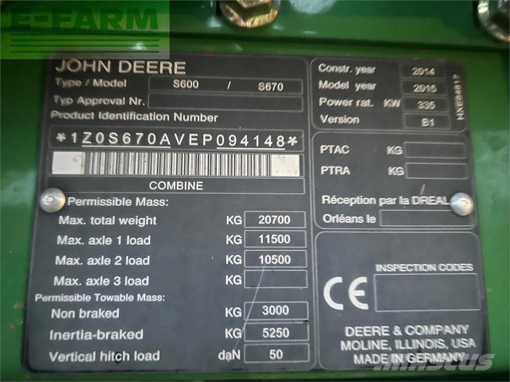 John Deere s670i Sklízecí mlátičky