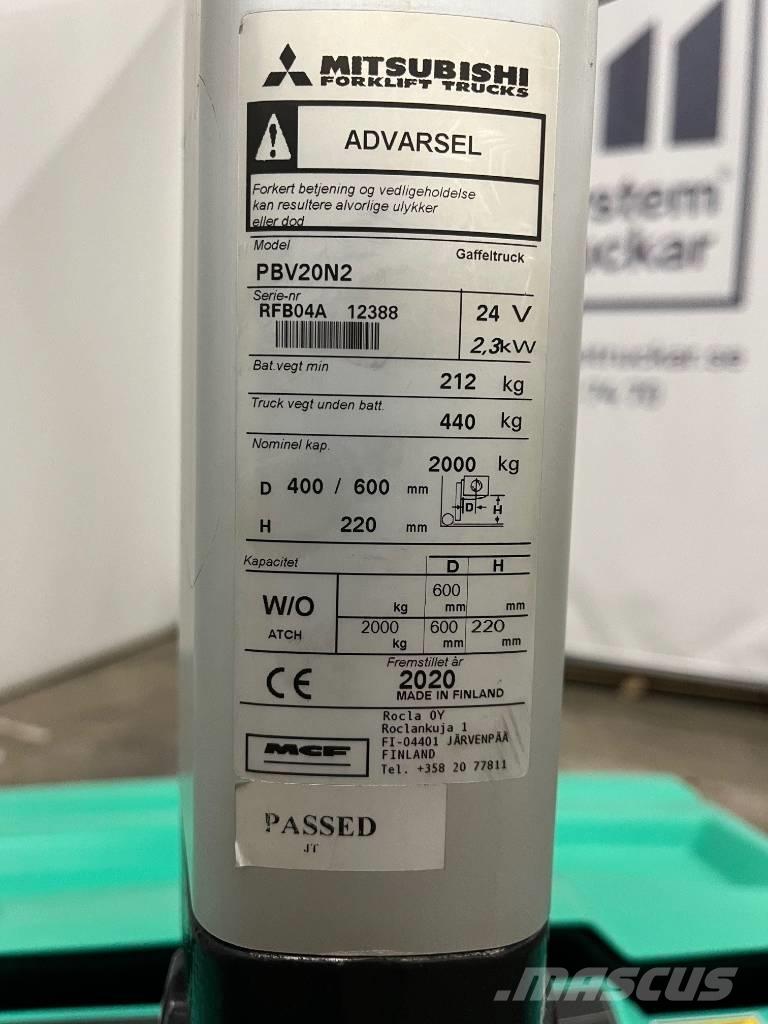 Mitsubishi PBV20N2 Ručně vedené vysokozdvižné vozíky