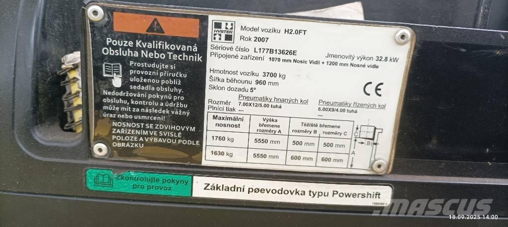 Hyster H2.0FT LPG vozíky