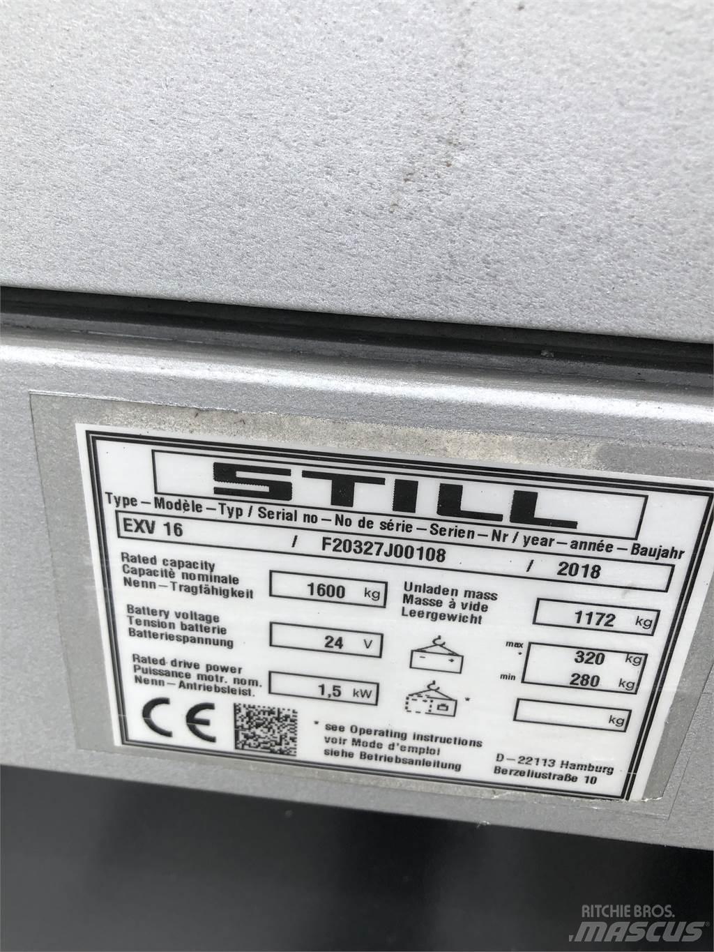 Still EXV 16 Ručně vedené vysokozdvižné vozíky