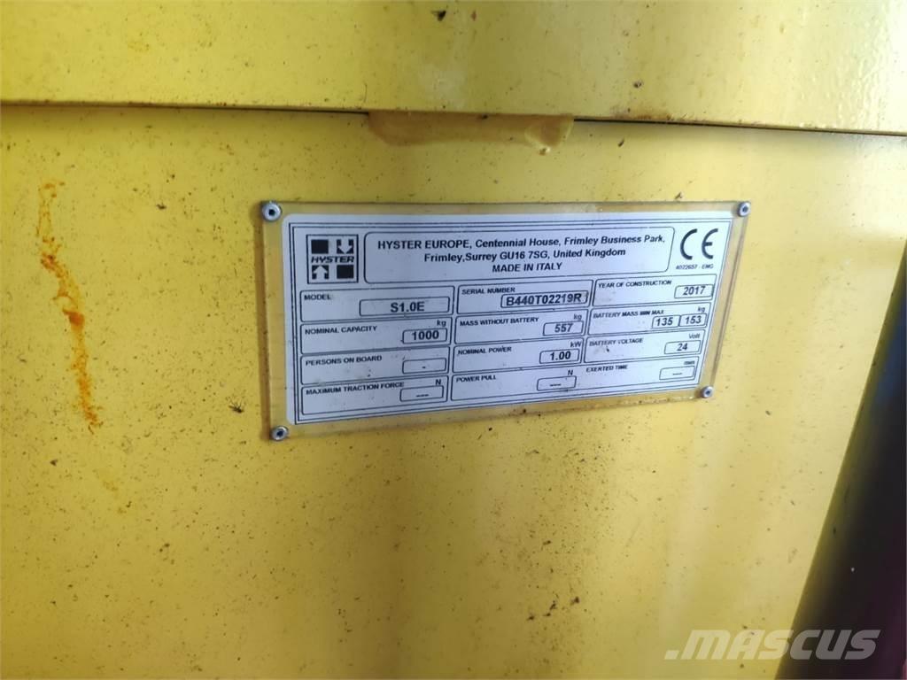 Hyster S1.0E Ručně vedené vysokozdvižné vozíky
