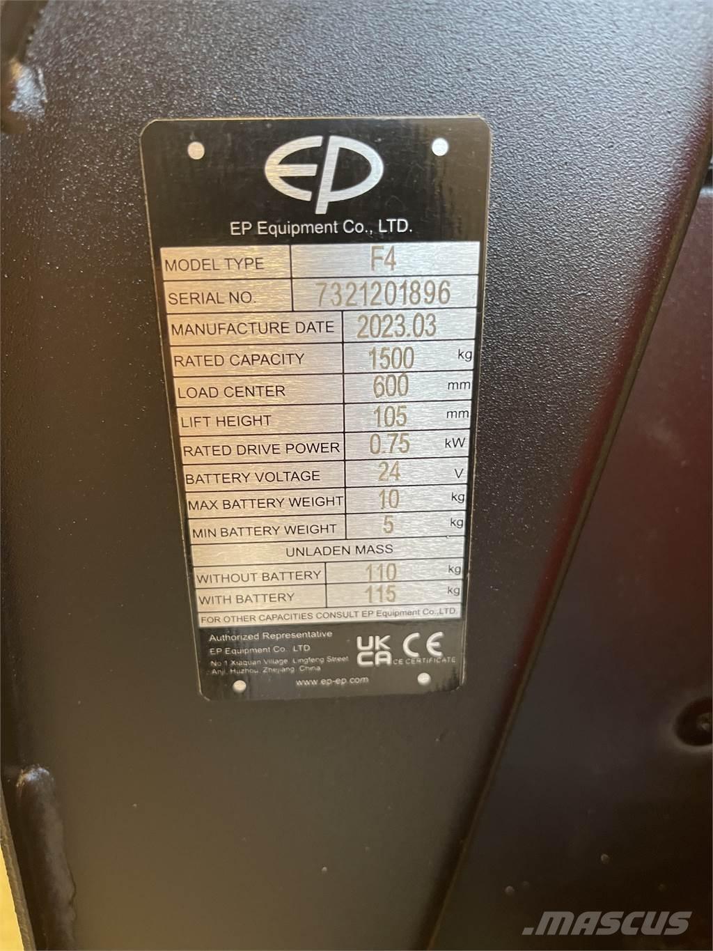 EP Equipment F4 Ručně vedené vysokozdvižné vozíky