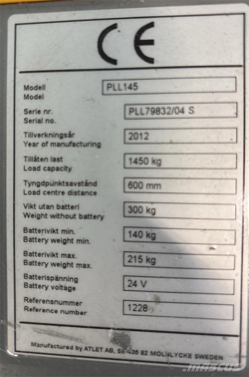 Atlet PLL145 Ručně vedené vysokozdvižné vozíky