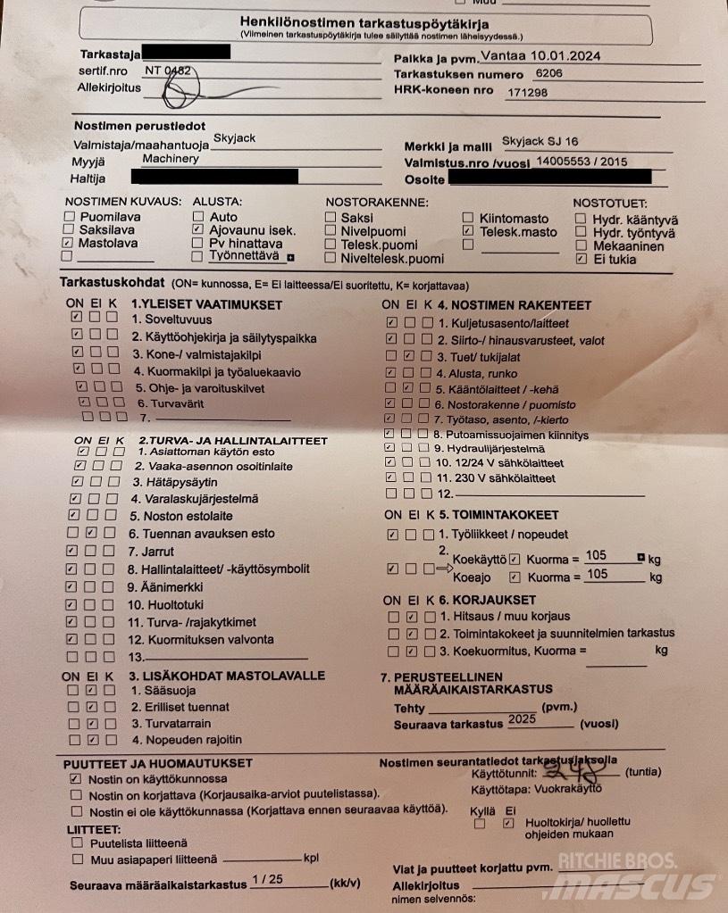 SkyJack SJ 16 Vertikální sloupové výtahy