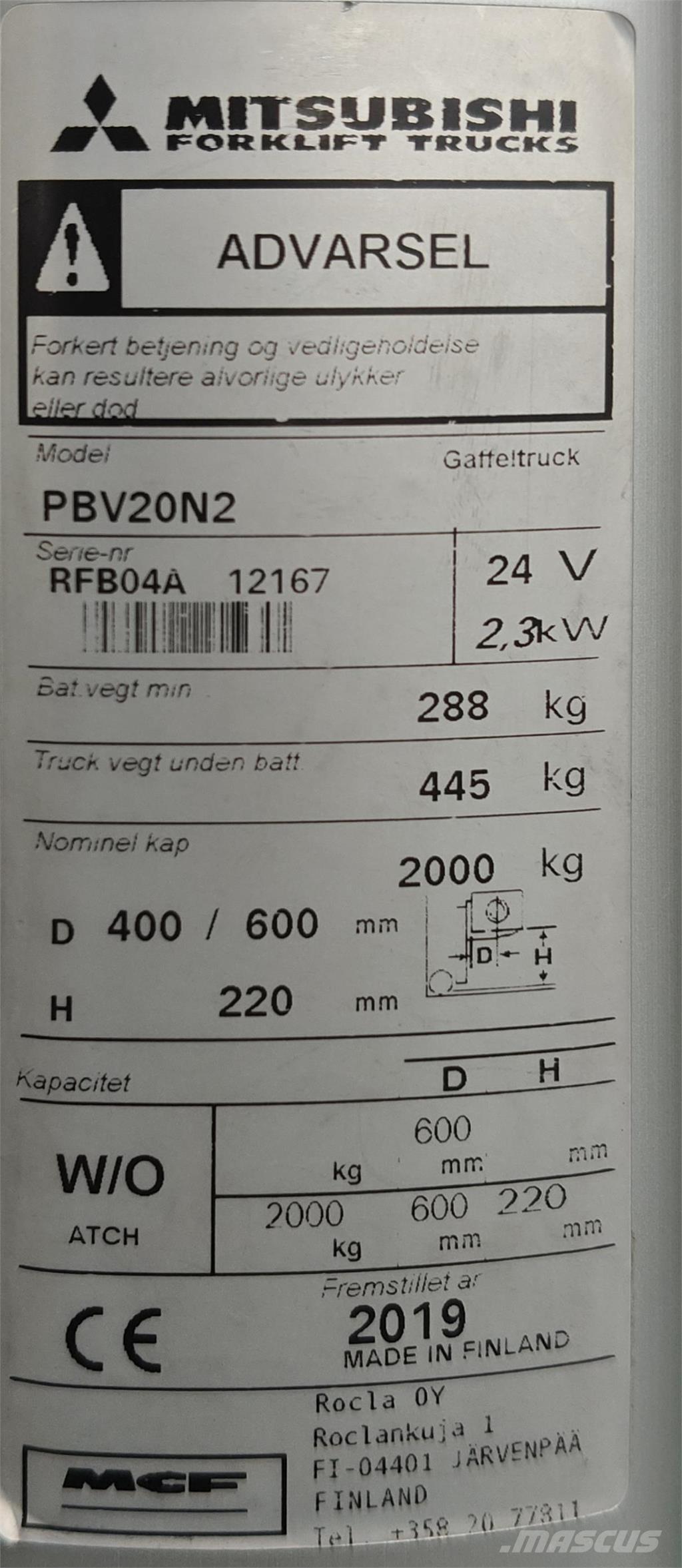 Mitsubishi PBV20N2 Vozíky s plošinou pro náklad