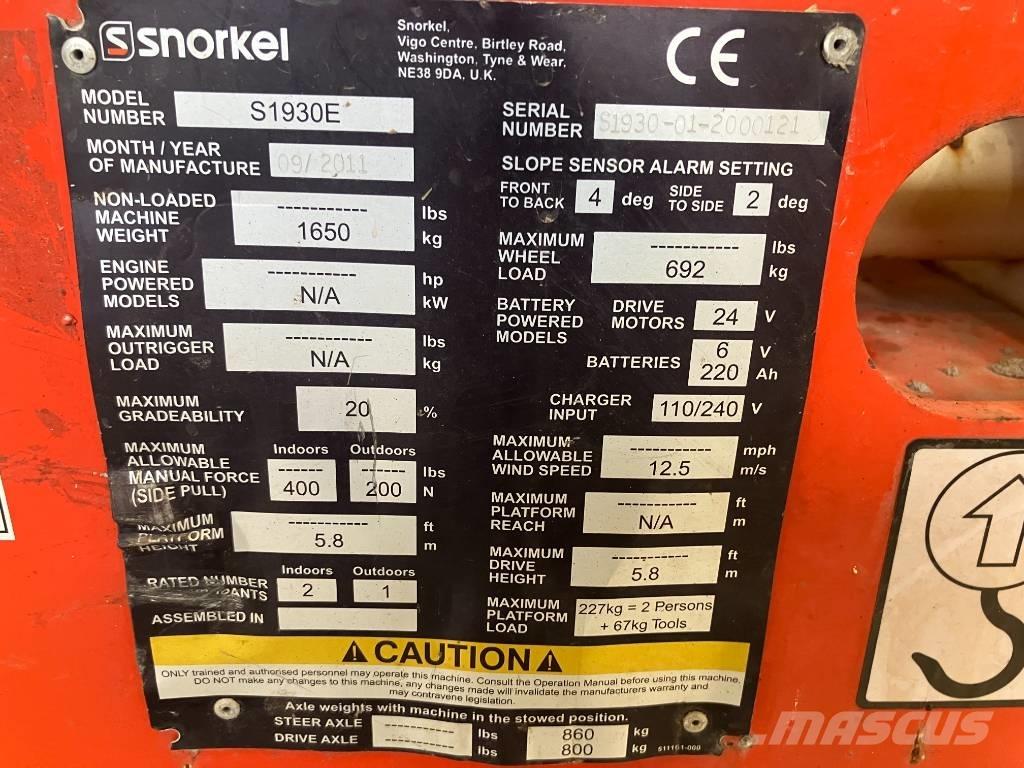 Snorkel S 1930 E Nůžková zvedací plošina