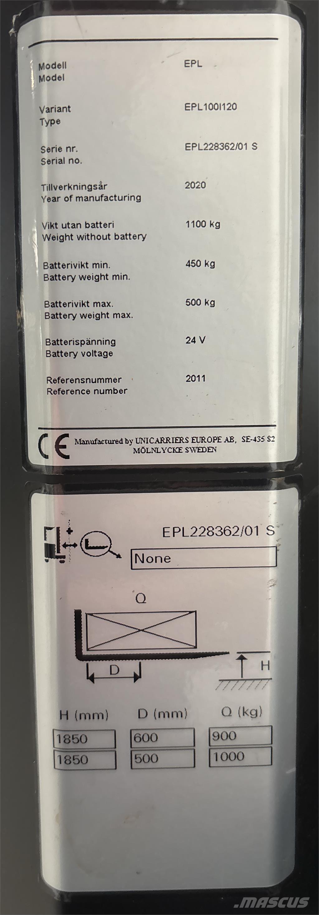 UniCarriers EPL100 Nízkozdvižné vozíky
