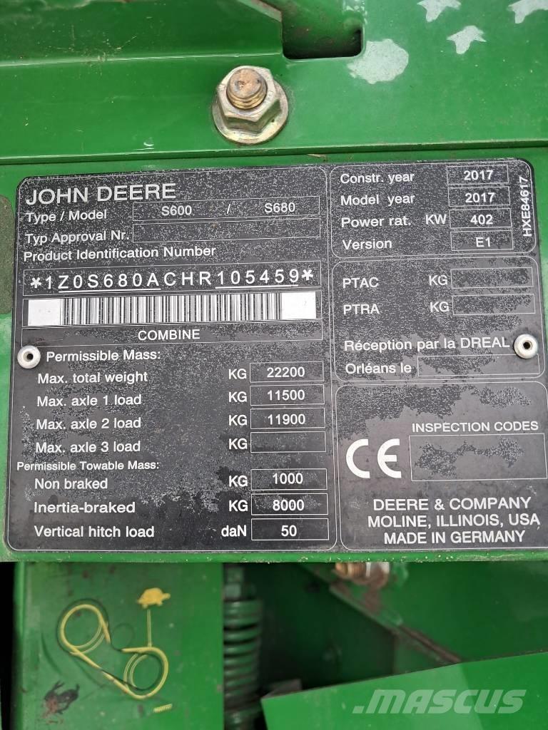 John Deere S 680 i Sklízecí mlátičky