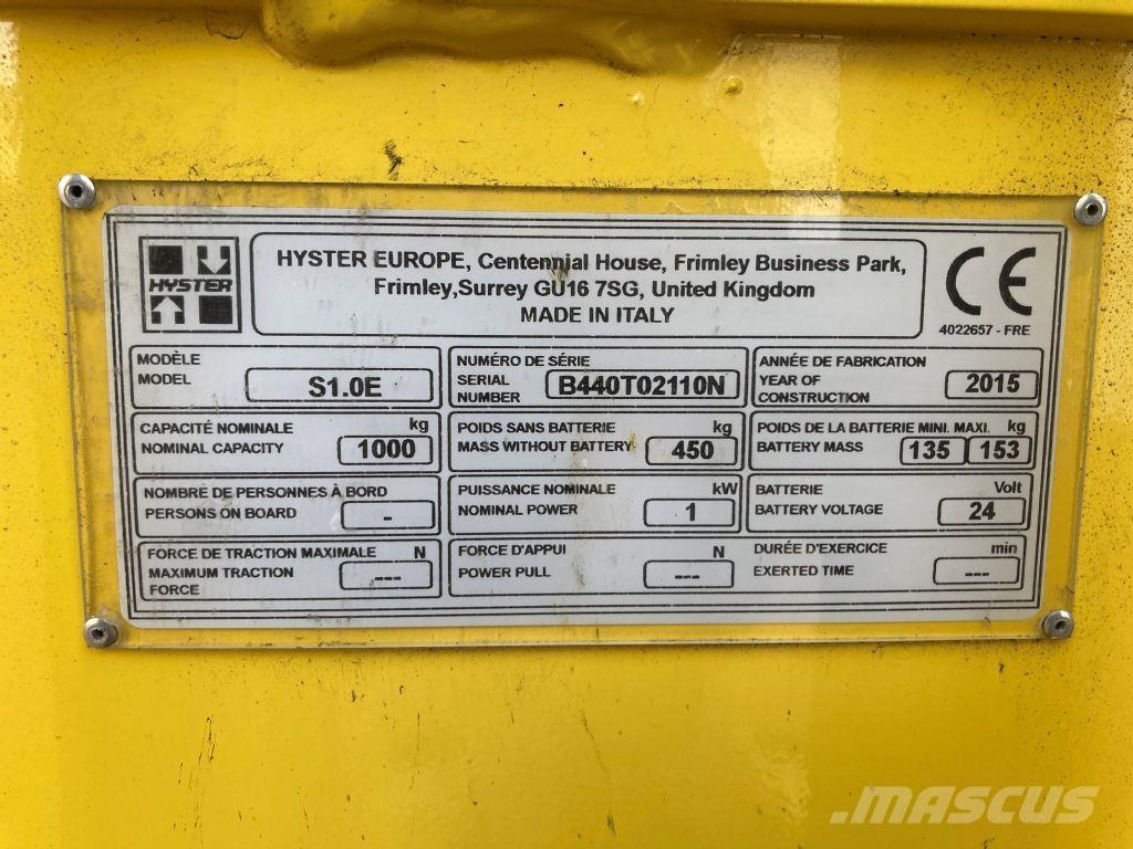 Hyster S 1.0E Ručně vedené vysokozdvižné vozíky