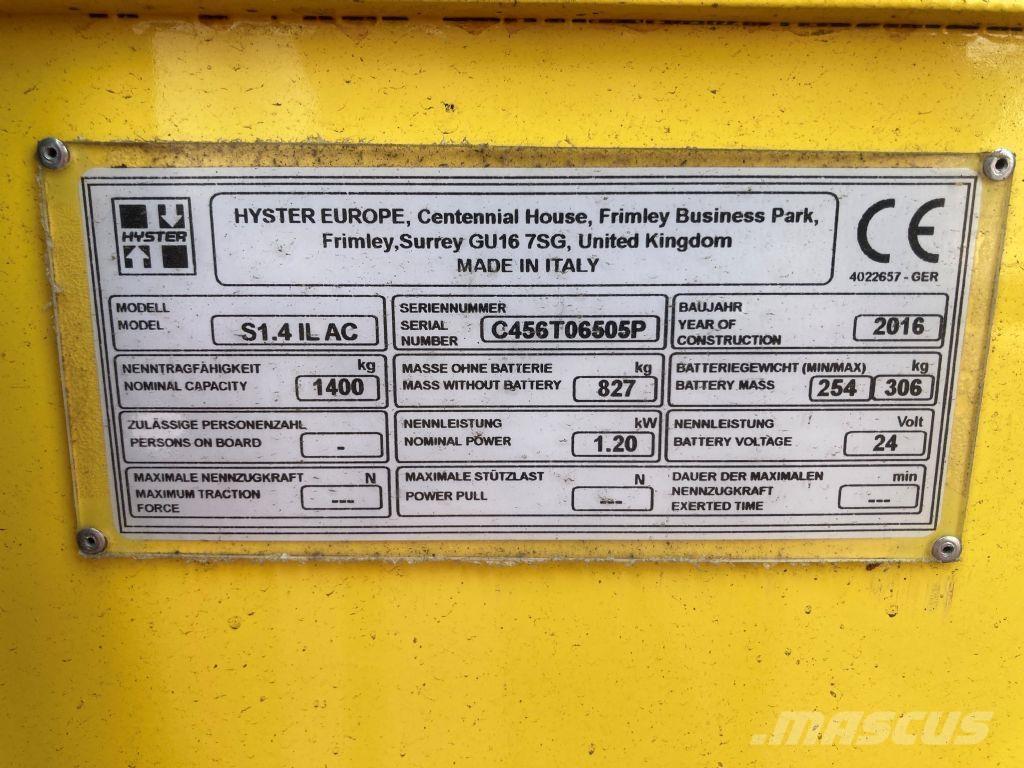 Hyster S 1.4 IL Ručně vedené vysokozdvižné vozíky