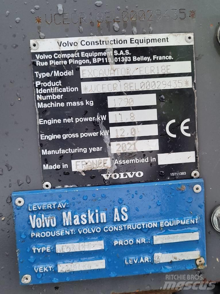Volvo ECR18E Mini rýpadla < 7t