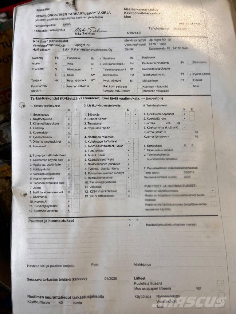 UpRight MX19 Nůžková zvedací plošina