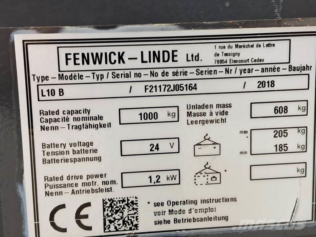 Linde L10B Ručně vedené vysokozdvižné vozíky