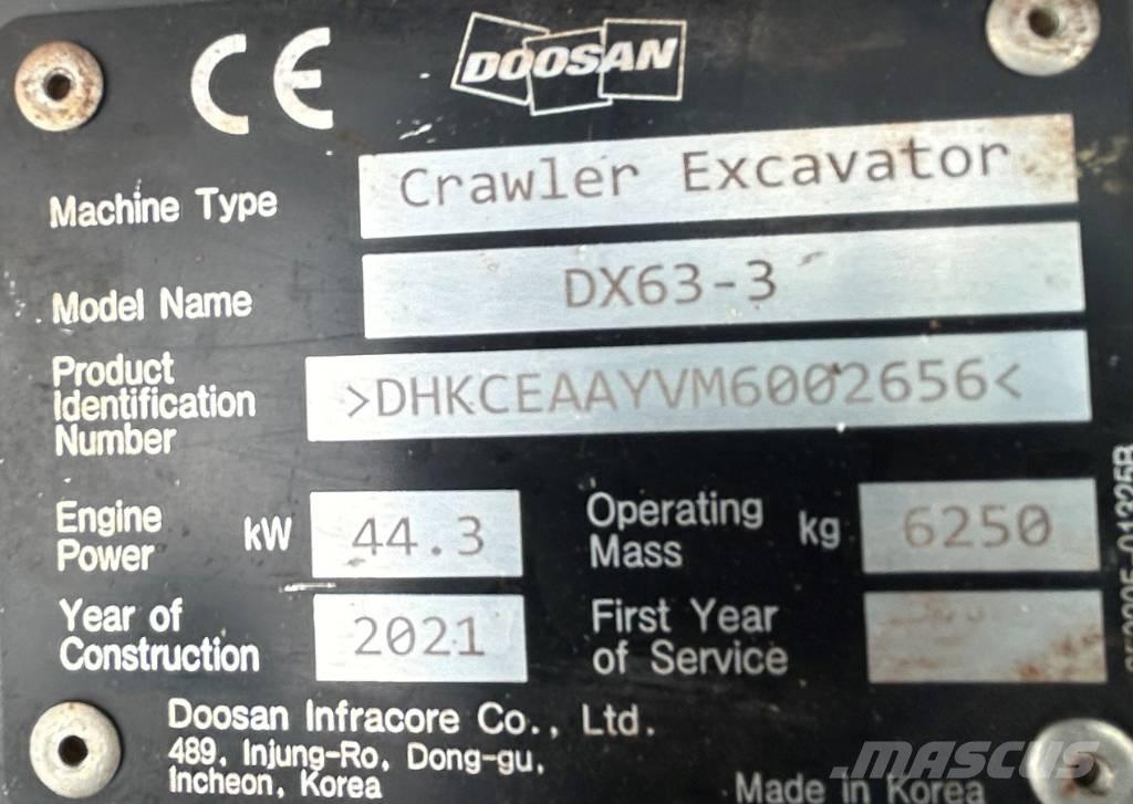 Doosan DX63-3 Pásová rýpadla
