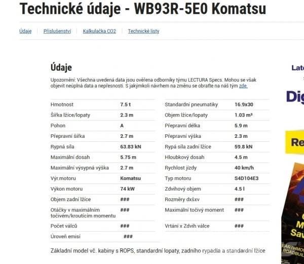 Komatsu WB 93 R Rýpadlo-nakladače