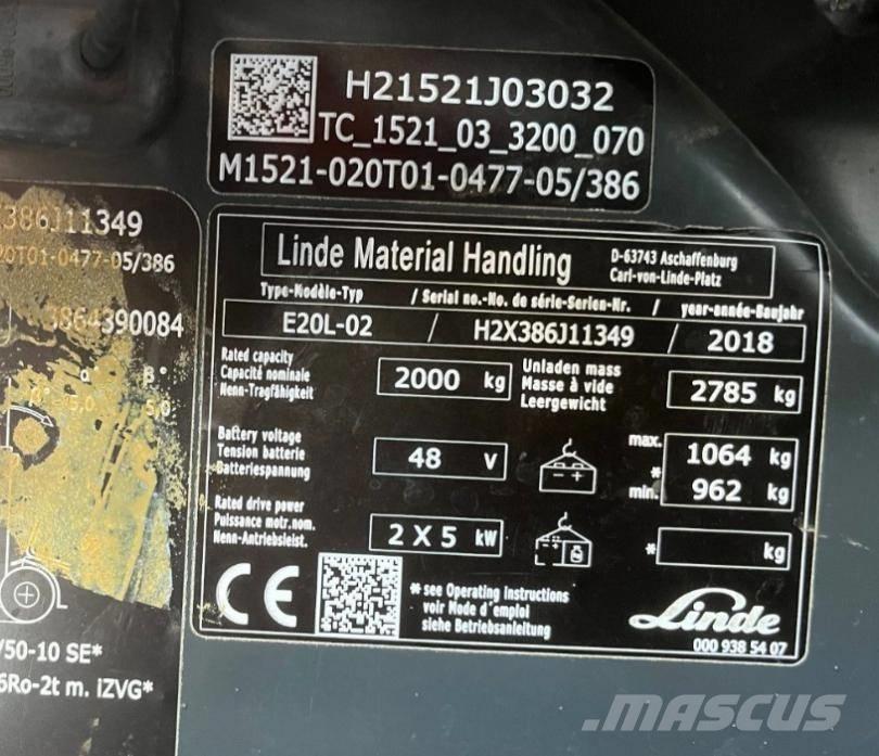 Linde E20L-02-386 Akumulátorové vozíky