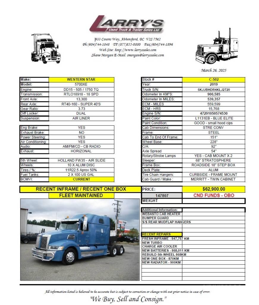 Western Star 5700 XE Tahače
