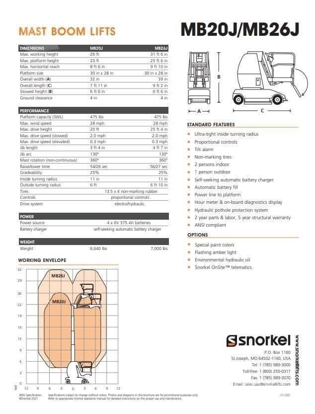 Snorkel MB26J Vertikální sloupové výtahy