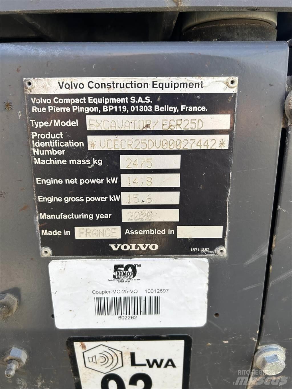 Volvo ECR25D Mini rýpadla < 7t