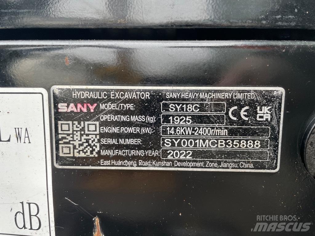 Sany SY 18 C Mini rýpadla < 7t