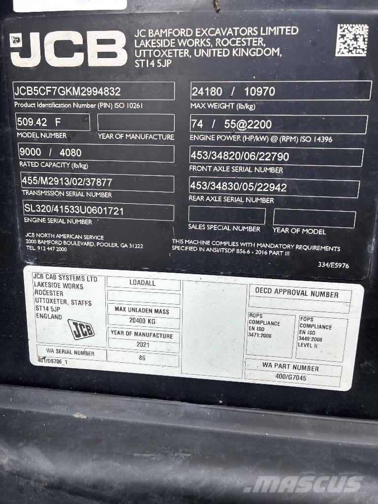 JCB 509-42 Teleskopické manipulátory