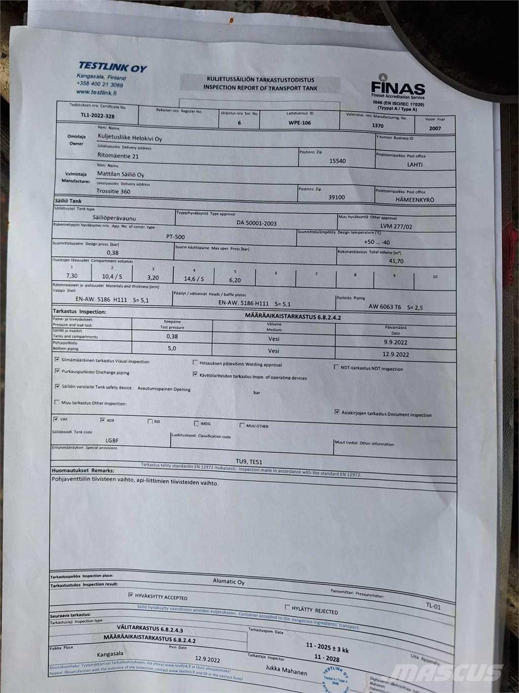  SAF/Mattila MS4 Cisternové přívěsy