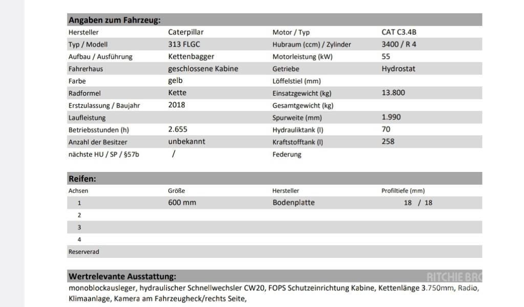 CAT 313 F LGC Pásová rýpadla