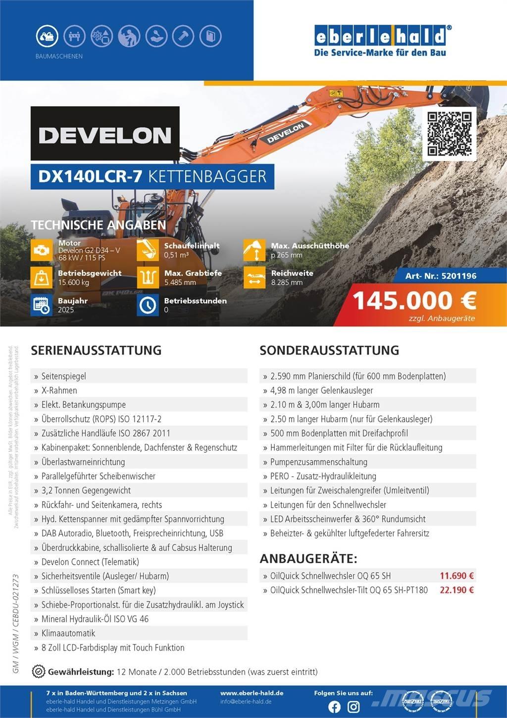Develon DX140LCR-7 Pásová rýpadla